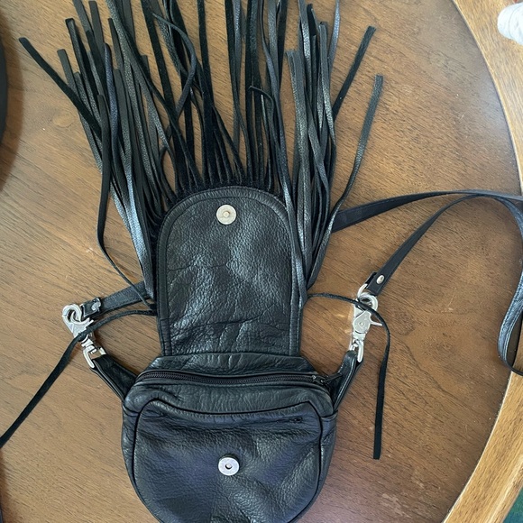Black Fringe Leather Crossbody Bag - Picture 2 of 4